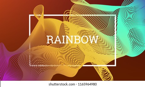 Rainbow fluid background. Iridescent moder design. Music multicolor poster. Rainbow stripe Wave liquid pattern. Organic gradient shape. Summer vivid colors frame design. Rainbow happy love background.