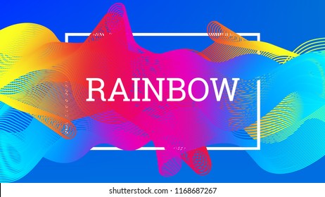 Rainbow fluid background. Iridescent moder design. Music multicolor poster. Rainbow stripe Wave liquid pattern. Organic gradient shape. Summer vivid colors frame design. Rainbow happy love background.