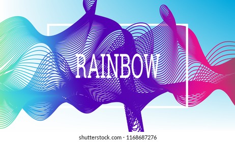 Rainbow fluid background. Iridescent moder design. Music multicolor poster. Rainbow stripe Wave liquid pattern. Organic gradient shape. Summer vivid colors frame design. Rainbow happy love background.