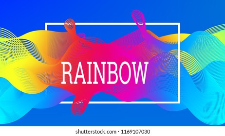 Rainbow fluid background. Iridescent moder design. Music multicolor poster. Rainbow stripe Wave liquid pattern. Organic gradient shape. Summer vivid colors frame design. Rainbow happy love background.