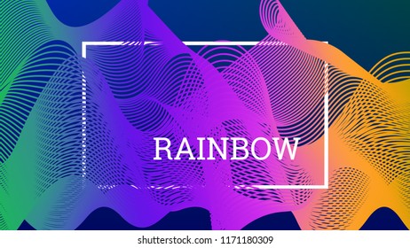 Rainbow fluid background. Iridescent moder design. Music multicolor poster. Rainbow stripe Wave liquid pattern. Organic gradient shape. Summer vivid colors frame design. Rainbow happy love background.