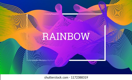 Rainbow fluid background. Iridescent moder design. Music multicolor poster. Rainbow stripe Wave liquid pattern. Organic gradient shape. Summer vivid colors frame design. Rainbow happy love background.