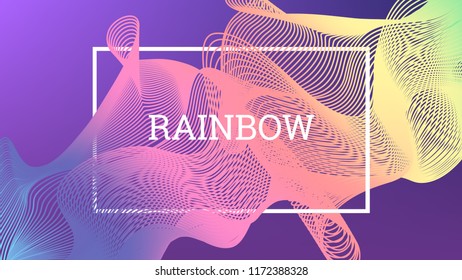 Rainbow fluid background. Iridescent moder design. Music multicolor poster. Rainbow stripe Wave liquid pattern. Organic gradient shape. Summer vivid colors frame design. Rainbow happy love background.