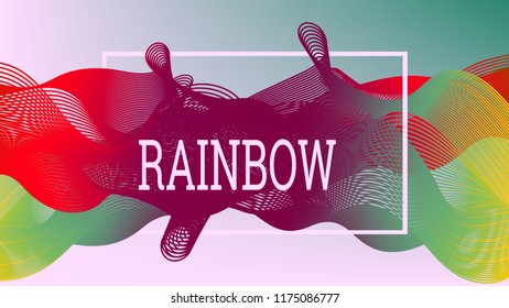 Rainbow fluid background. Iridescent moder design. Music multicolor poster. Rainbow stripe Wave liquid pattern. Organic gradient shape. Summer vivid colors frame design. Rainbow happy love background.