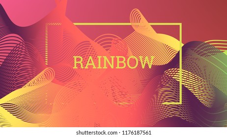 Rainbow fluid background. Iridescent moder design. Music multicolor poster. Rainbow stripe Wave liquid pattern. Organic gradient shape. Summer vivid colors frame design. Rainbow happy love background.