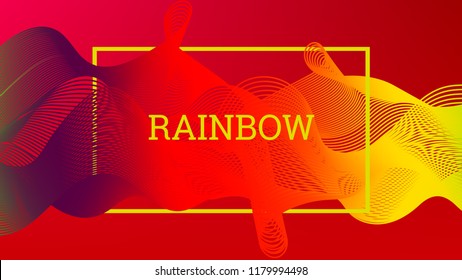 Rainbow fluid background. Iridescent moder design. Music multicolor poster. Rainbow stripe Wave liquid pattern. Organic gradient shape. Summer vivid colors frame design. Rainbow happy love background.