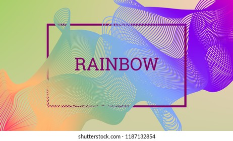 Rainbow fluid background. Iridescent moder design. Music multicolor poster. Rainbow stripe Wave liquid pattern. Organic gradient shape. Summer vivid colors frame design. Rainbow happy love background.