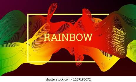 Rainbow fluid background. Iridescent moder design. Music multicolor poster. Rainbow stripe Wave liquid pattern. Organic gradient shape. Summer vivid colors frame design. Rainbow happy love background.