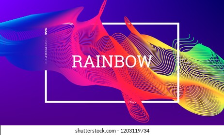 Rainbow fluid background. Iridescent moder design. Music multicolor poster. Rainbow stripe Wave liquid pattern. Organic gradient shape. Summer vivid colors frame design. Rainbow happy love background.
