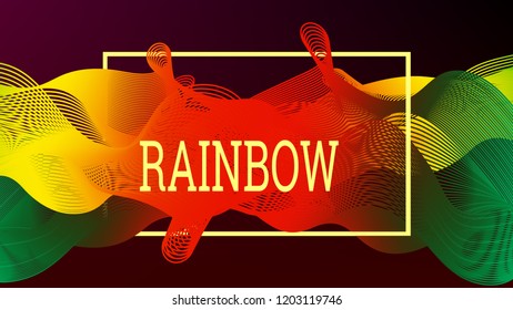 Rainbow fluid background. Iridescent moder design. Music multicolor poster. Rainbow stripe Wave liquid pattern. Organic gradient shape. Summer vivid colors frame design. Rainbow happy love background.