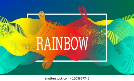 Rainbow fluid background. Iridescent moder design. Music multicolor poster. Rainbow stripe Wave liquid pattern. Organic gradient shape. Summer vivid colors frame design. Rainbow happy love background.