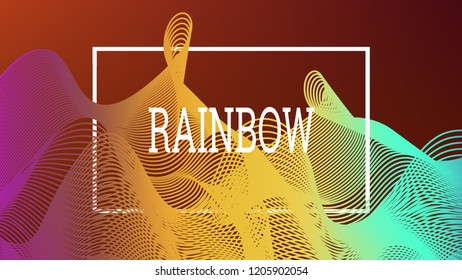 Rainbow fluid background. Iridescent moder design. Music multicolor poster. Rainbow stripe Wave liquid pattern. Organic gradient shape. Summer vivid colors frame design. Rainbow happy love background.