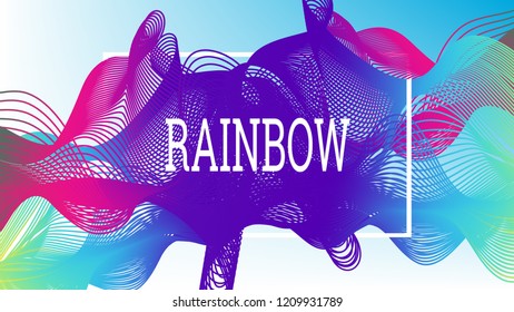 Rainbow fluid background. Iridescent moder design. Music multicolor poster. Rainbow stripe Wave liquid pattern. Organic gradient shape. Summer vivid colors frame design. Rainbow happy love background.