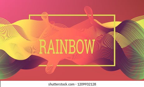 Rainbow fluid background. Iridescent moder design. Music multicolor poster. Rainbow stripe Wave liquid pattern. Organic gradient shape. Summer vivid colors frame design. Rainbow happy love background.