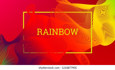 Rainbow fluid background. Iridescent moder design. Music multicolor poster. Rainbow stripe Wave liquid pattern. Organic gradient shape. Summer vivid colors frame design. Rainbow happy love background.