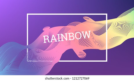 Rainbow fluid background. Iridescent moder design. Music multicolor poster. Rainbow stripe Wave liquid pattern. Organic gradient shape. Summer vivid colors frame design. Rainbow happy love background.