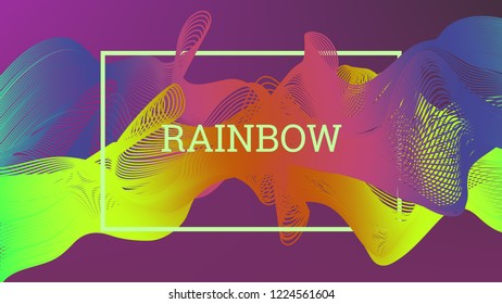 Rainbow fluid background. Iridescent moder design. Music multicolor poster. Rainbow stripe Wave liquid pattern. Organic gradient shape. Summer vivid colors frame design. Rainbow happy love background.