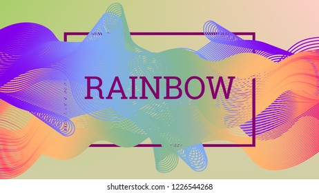Rainbow fluid background. Iridescent moder design. Music multicolor poster. Rainbow stripe Wave liquid pattern. Organic gradient shape. Summer vivid colors frame design. Rainbow happy love background.