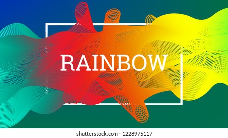 Rainbow fluid background. Iridescent moder design. Music multicolor poster. Rainbow stripe Wave liquid pattern. Organic gradient shape. Summer vivid colors frame design. Rainbow happy love background.