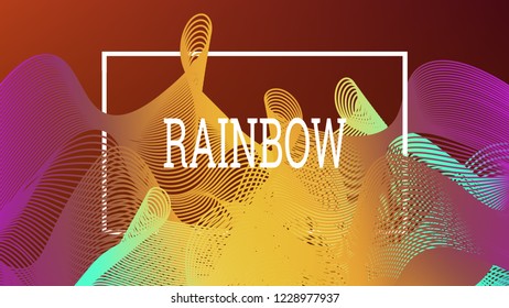 Rainbow fluid background. Iridescent moder design. Music multicolor poster. Rainbow stripe Wave liquid pattern. Organic gradient shape. Summer vivid colors frame design. Rainbow happy love background.