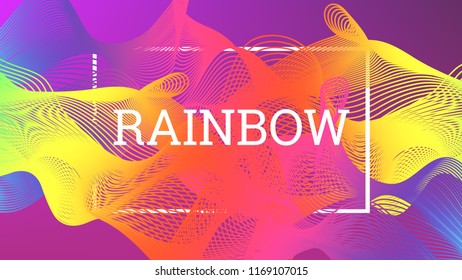 Rainbow fluid background. Iridescent modern design. Music multicolor poster. Rainbow stripe Wave liquid pattern. Organic gradient shape. Summer vivid colors frame design. Rainbow happy love background.