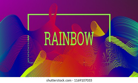 Rainbow fluid background. Iridescent modern design. Music multicolor poster. Rainbow stripe Wave liquid pattern. Organic gradient shape. Summer vivid colors frame design. Rainbow happy love background.