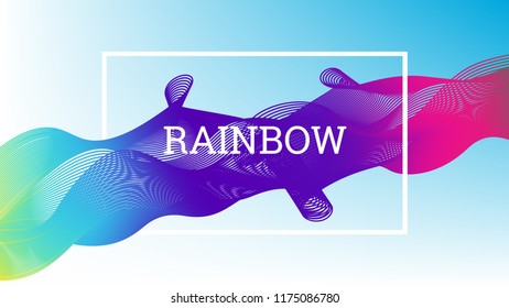 Rainbow fluid background. Iridescent modern design. Music multicolor poster. Rainbow stripe Wave liquid pattern. Organic gradient shape. Summer vivid colors frame design. Rainbow amplitude background.