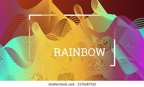Rainbow fluid background. Iridescent modern design. Music multicolor poster. Rainbow stripe Wave liquid pattern. Organic gradient shape. Summer vivid colors frame design. Rainbow amplitude background.