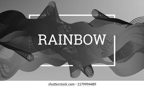 Rainbow fluid background. Iridescent modern design. Music multicolor poster. Rainbow stripe Wave liquid pattern. Organic gradient shape. Summer vivid colors frame design. Rainbow amplitude background.