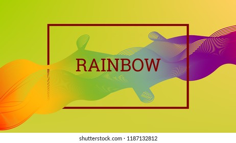 Rainbow fluid background. Iridescent modern design. Music multicolor poster. Rainbow stripe Wave liquid pattern. Organic gradient shape. Summer vivid colors frame design. Rainbow amplitude background.