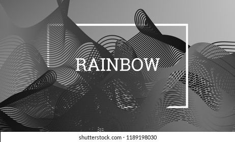 Rainbow fluid background. Iridescent modern design. Music multicolor poster. Rainbow stripe Wave liquid pattern. Organic gradient shape. Summer vivid colors frame design. Rainbow amplitude background.