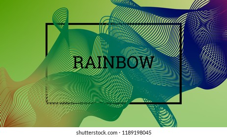 Rainbow fluid background. Iridescent modern design. Music multicolor poster. Rainbow stripe Wave liquid pattern. Organic gradient shape. Summer vivid colors frame design. Rainbow amplitude background.