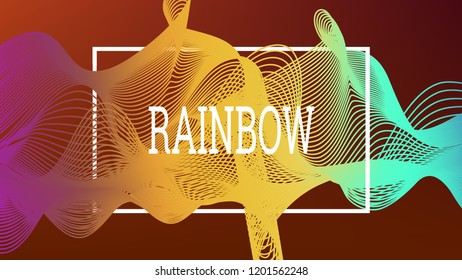 Rainbow fluid background. Iridescent modern design. Music multicolor poster. Rainbow stripe Wave liquid pattern. Organic gradient shape. Summer vivid colors frame design. Rainbow amplitude background.