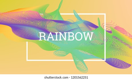 Rainbow fluid background. Iridescent modern design. Music multicolor poster. Rainbow stripe Wave liquid pattern. Organic gradient shape. Summer vivid colors frame design. Rainbow amplitude background.