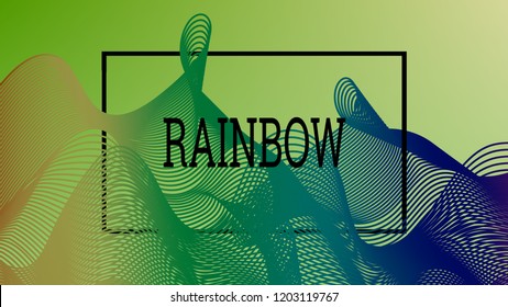 Rainbow fluid background. Iridescent modern design. Music multicolor poster. Rainbow stripe Wave liquid pattern. Organic gradient shape. Summer vivid colors frame design. Rainbow amplitude background.