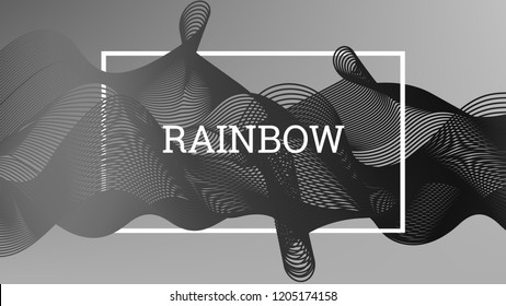 Rainbow fluid background. Iridescent modern design. Music multicolor poster. Rainbow stripe Wave liquid pattern. Organic gradient shape. Summer vivid colors frame design. Rainbow amplitude background.