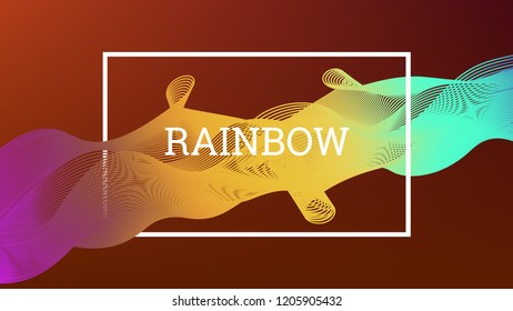 Rainbow fluid background. Iridescent modern design. Music multicolor poster. Rainbow stripe Wave liquid pattern. Organic gradient shape. Summer vivid colors frame design. Rainbow amplitude background.