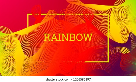 Rainbow fluid background. Iridescent modern design. Music multicolor poster. Rainbow stripe Wave liquid pattern. Organic gradient shape. Summer vivid colors frame design. Rainbow amplitude background.
