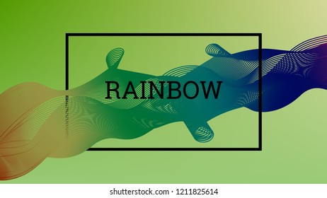 Rainbow fluid background. Iridescent modern design. Music multicolor poster. Rainbow stripe Wave liquid pattern. Organic gradient shape. Summer vivid colors frame design. Rainbow amplitude background.