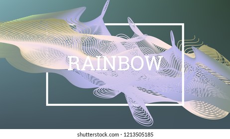 Rainbow fluid background. Iridescent modern design. Music multicolor poster. Rainbow stripe Wave liquid pattern. Organic gradient shape. Summer vivid colors frame design. Rainbow amplitude background.