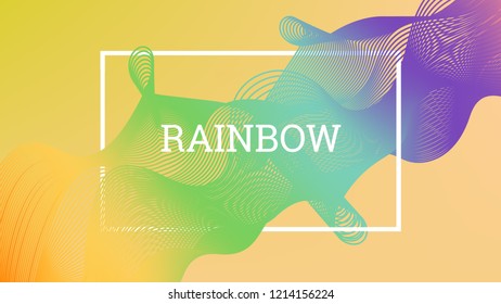 Rainbow fluid background. Iridescent modern design. Music multicolor poster. Rainbow stripe Wave liquid pattern. Organic gradient shape. Summer vivid colors frame design. Rainbow amplitude background.