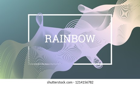 Rainbow fluid background. Iridescent modern design. Music multicolor poster. Rainbow stripe Wave liquid pattern. Organic gradient shape. Summer vivid colors frame design. Rainbow amplitude background.
