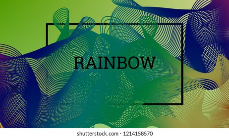 Rainbow fluid background. Iridescent modern design. Music multicolor poster. Rainbow stripe Wave liquid pattern. Organic gradient shape. Summer vivid colors frame design. Rainbow amplitude background.