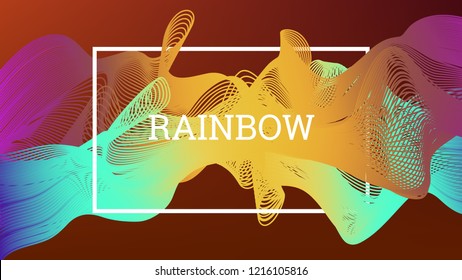 Rainbow fluid background. Iridescent modern design. Music multicolor poster. Rainbow stripe Wave liquid pattern. Organic gradient shape. Summer vivid colors frame design. Rainbow amplitude background.