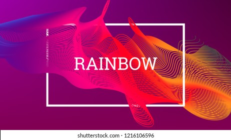 Rainbow fluid background. Iridescent modern design. Music multicolor poster. Rainbow stripe Wave liquid pattern. Organic gradient shape. Summer vivid colors frame design. Rainbow amplitude background.