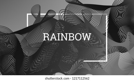 Rainbow fluid background. Iridescent modern design. Music multicolor poster. Rainbow stripe Wave liquid pattern. Organic gradient shape. Summer vivid colors frame design. Rainbow amplitude background.