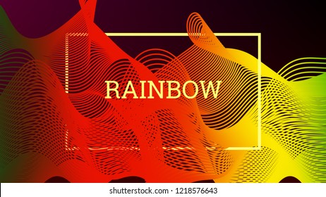 Rainbow fluid background. Iridescent modern design. Music multicolor poster. Rainbow stripe Wave liquid pattern. Organic gradient shape. Summer vivid colors frame design. Rainbow amplitude background.