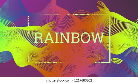 Rainbow fluid background. Iridescent modern design. Music multicolor poster. Rainbow stripe Wave liquid pattern. Organic gradient shape. Summer vivid colors frame design. Rainbow amplitude background.