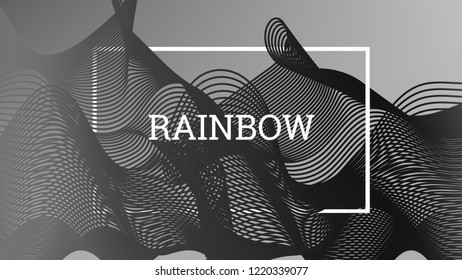 Rainbow fluid background. Iridescent modern design. Music multicolor poster. Rainbow stripe Wave liquid pattern. Organic gradient shape. Summer vivid colors frame design. Rainbow amplitude background.