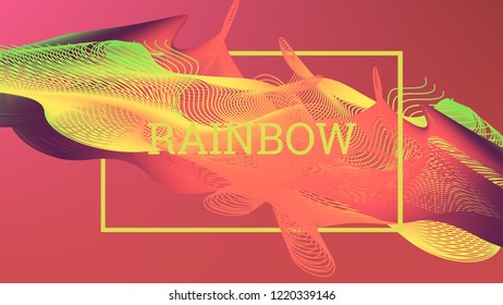 Rainbow fluid background. Iridescent modern design. Music multicolor poster. Rainbow stripe Wave liquid pattern. Organic gradient shape. Summer vivid colors frame design. Rainbow amplitude background.